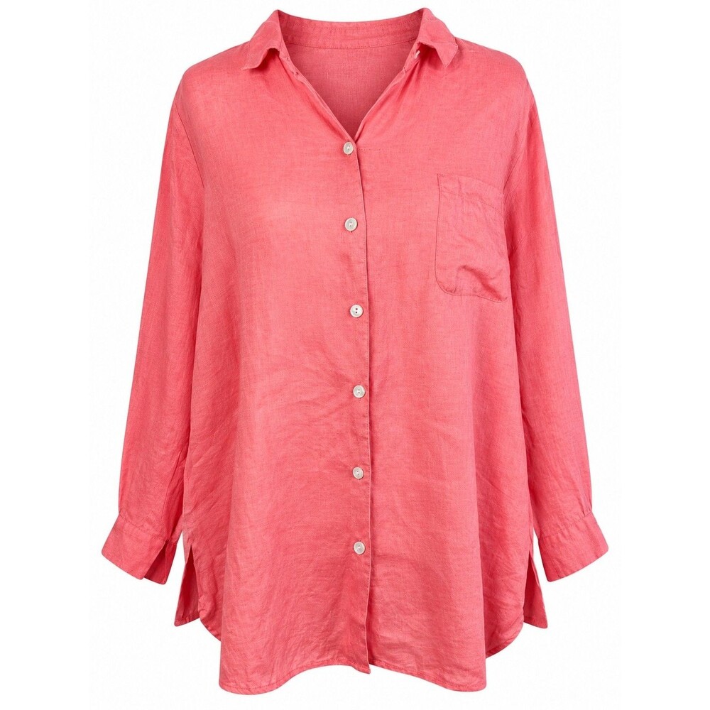 J. Jill Love Linen 100% Linen Coral Pink Button Down Shirt Large Coastal Relaxed